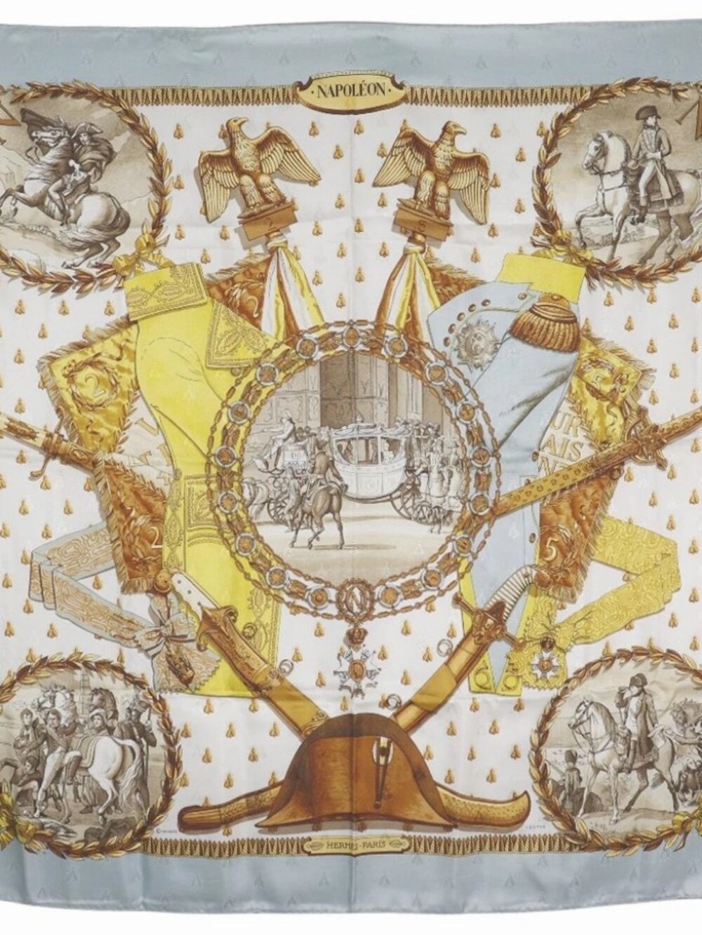 Hermes Carree90 Scarf Napoleon Napoleon Bee Light Blue Silk Women
